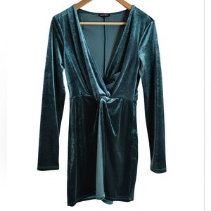 Teal Velvet Long Sleeve Dress